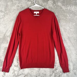 Turnbury Extra Fine Merino Wool Red V-Neck Sweater Men's Size Small Lightweight